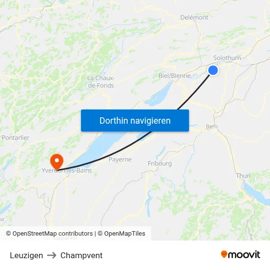 Leuzigen to Champvent map