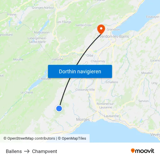 Ballens to Champvent map