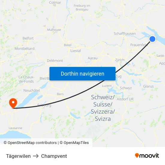 Tägerwilen to Champvent map