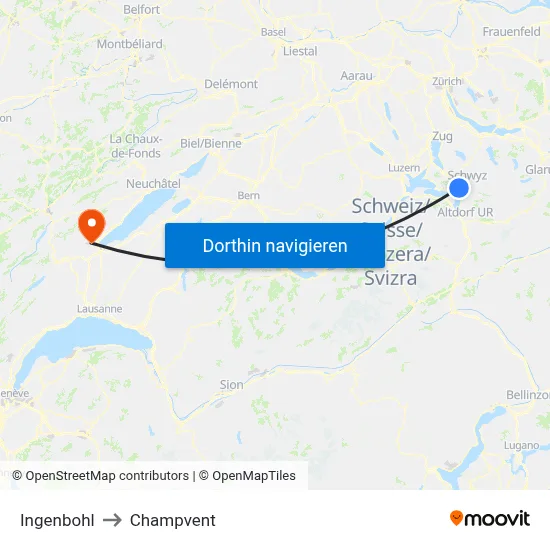 Ingenbohl to Champvent map