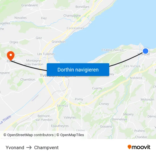 Yvonand to Champvent map