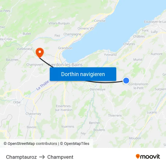 Champtauroz to Champvent map