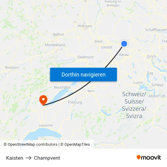 Kaisten to Champvent map