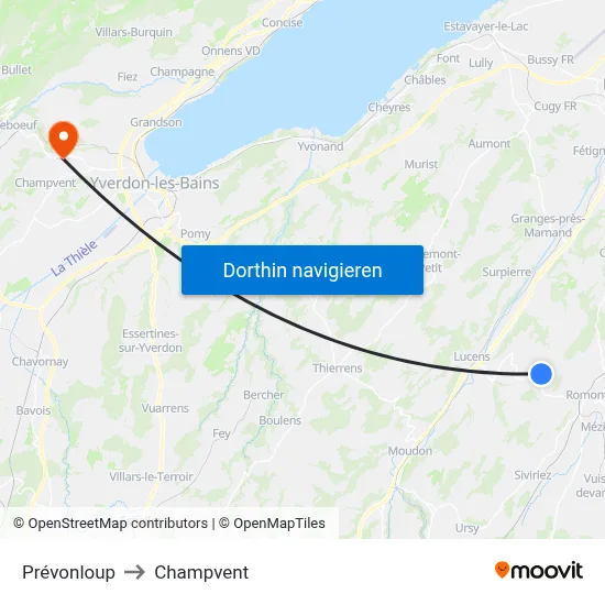 Prévonloup to Champvent map