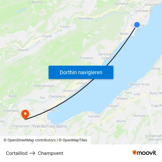 Cortaillod to Champvent map