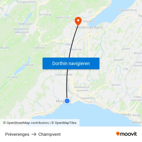 Préverenges to Champvent map