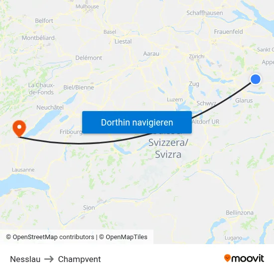 Nesslau to Champvent map