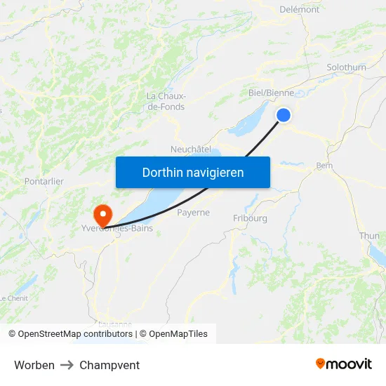 Worben to Champvent map
