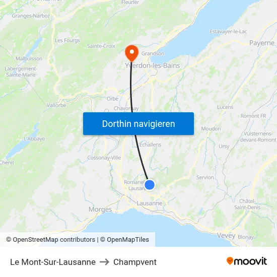 Le Mont-Sur-Lausanne to Champvent map