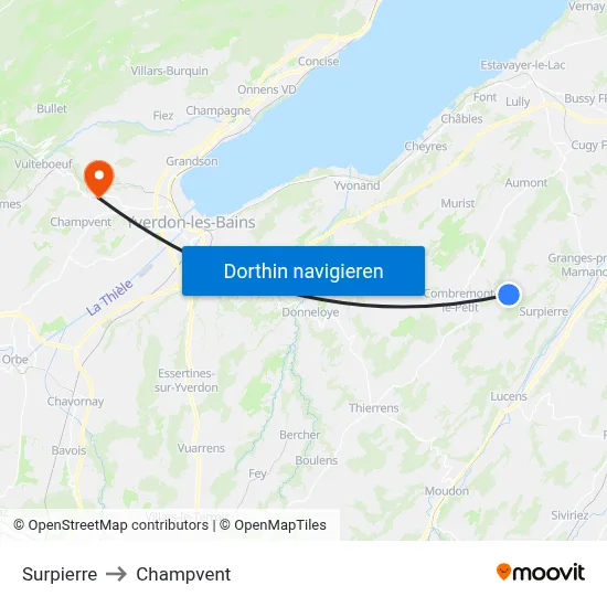 Surpierre to Champvent map