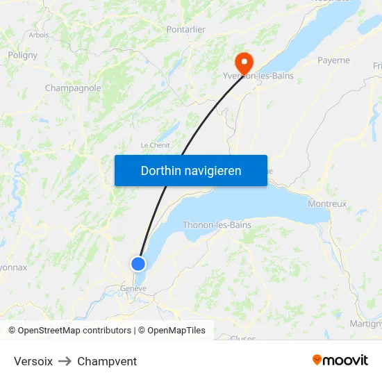 Versoix to Champvent map
