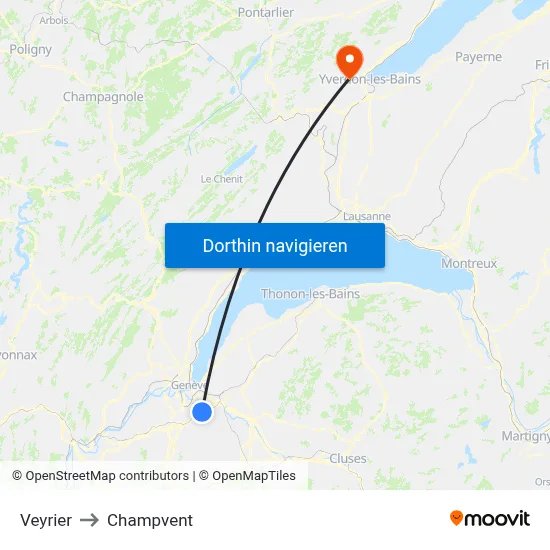 Veyrier to Champvent map