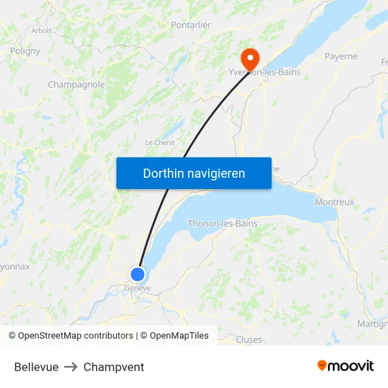Bellevue to Champvent map