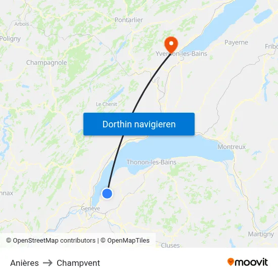 Anières to Champvent map