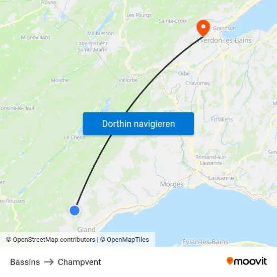 Bassins to Champvent map