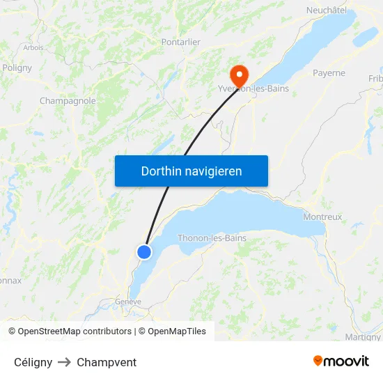 Céligny to Champvent map