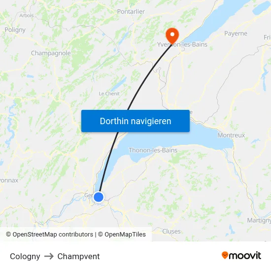 Cologny to Champvent map