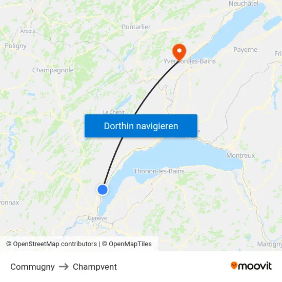 Commugny to Champvent map