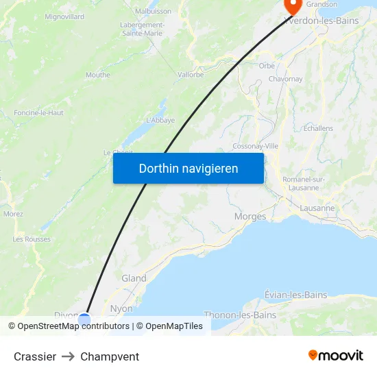 Crassier to Champvent map