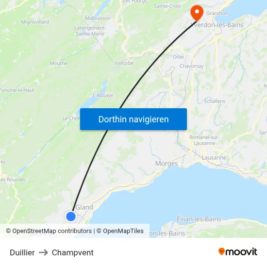 Duillier to Champvent map