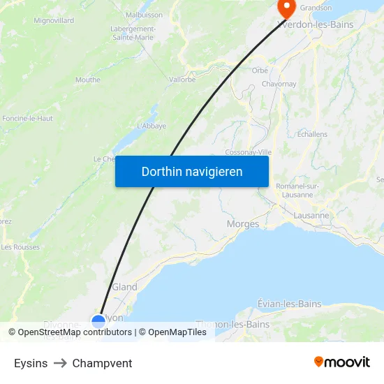 Eysins to Champvent map