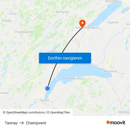 Tannay to Champvent map