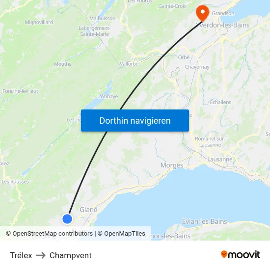 Trélex to Champvent map