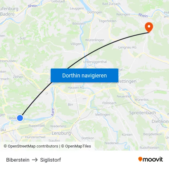 Biberstein to Siglistorf map