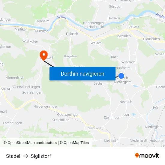 Stadel to Siglistorf map