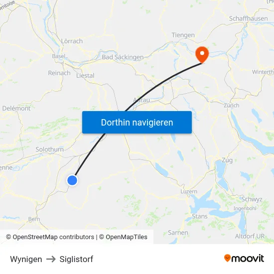 Wynigen to Siglistorf map