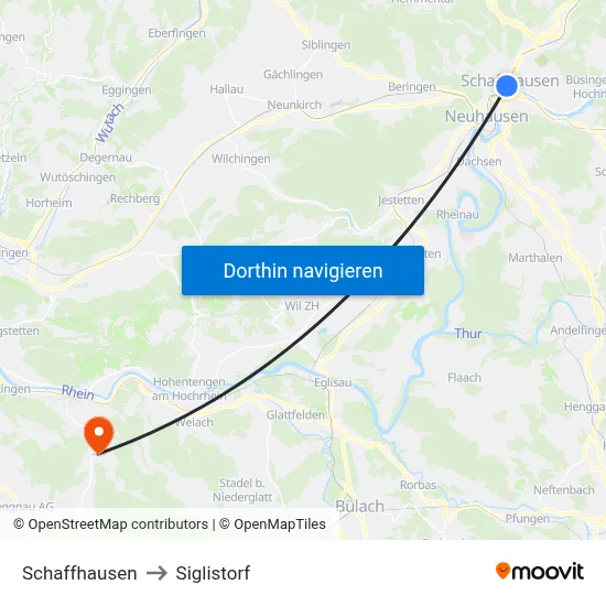 Schaffhausen to Siglistorf map
