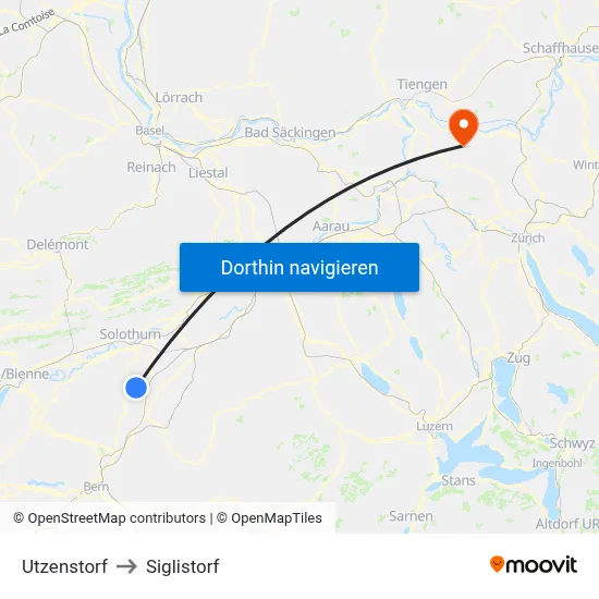 Utzenstorf to Siglistorf map