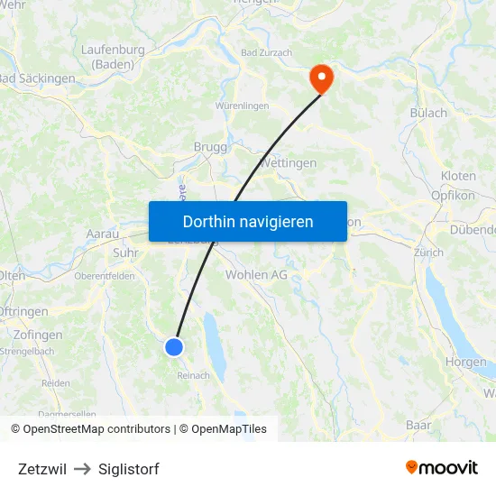 Zetzwil to Siglistorf map