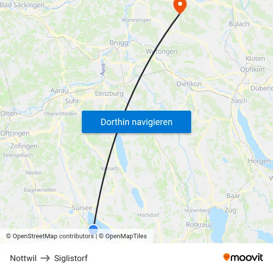 Nottwil to Siglistorf map