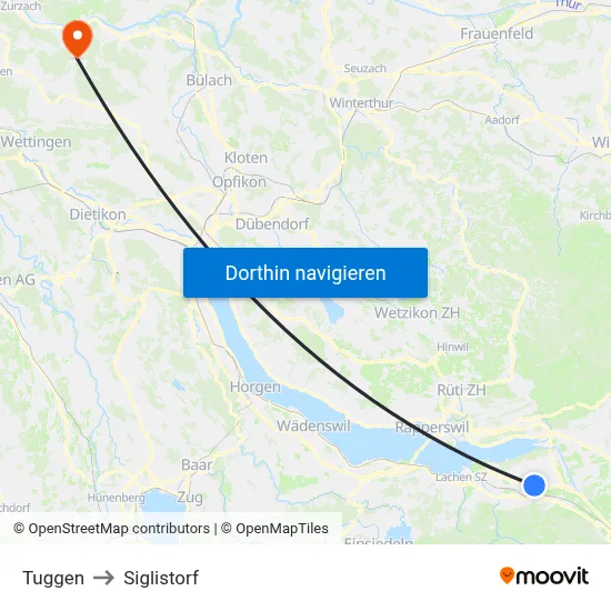 Tuggen to Siglistorf map