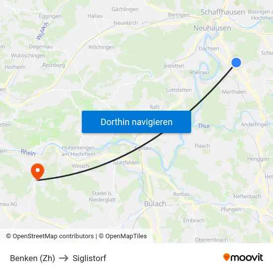 Benken (Zh) to Siglistorf map