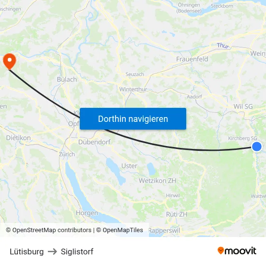 Lütisburg to Siglistorf map