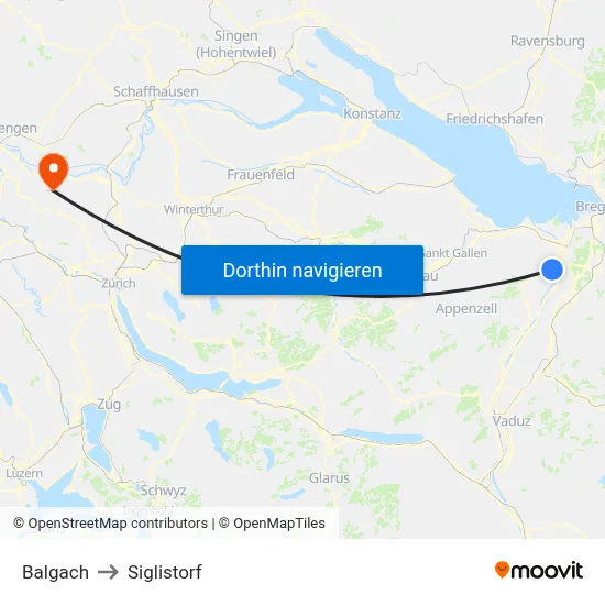Balgach to Siglistorf map