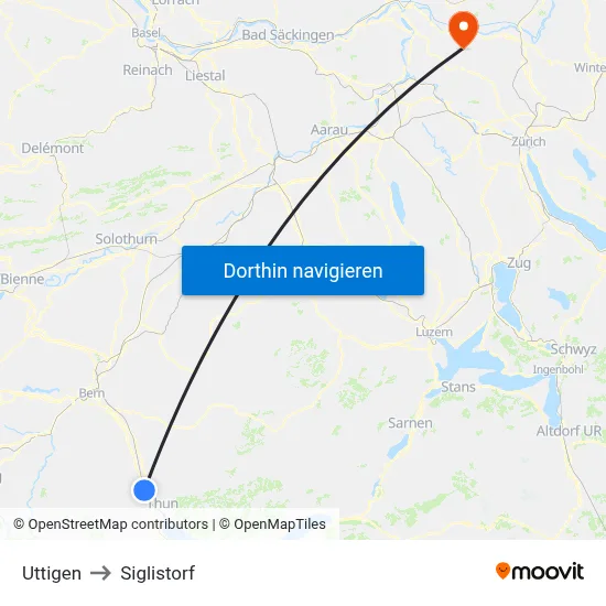 Uttigen to Siglistorf map