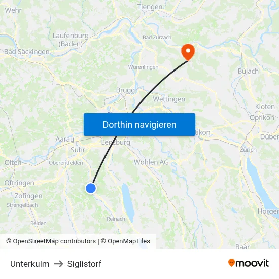 Unterkulm to Siglistorf map