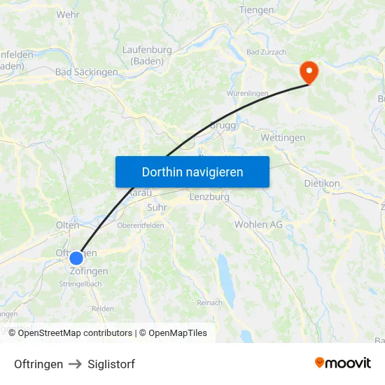 Oftringen to Siglistorf map