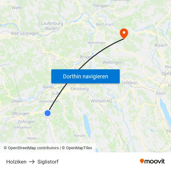 Holziken to Siglistorf map