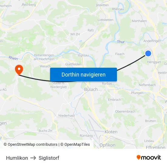 Humlikon to Siglistorf map