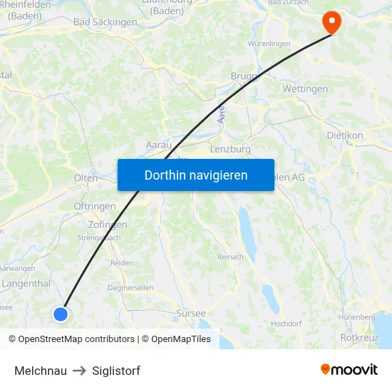 Melchnau to Siglistorf map