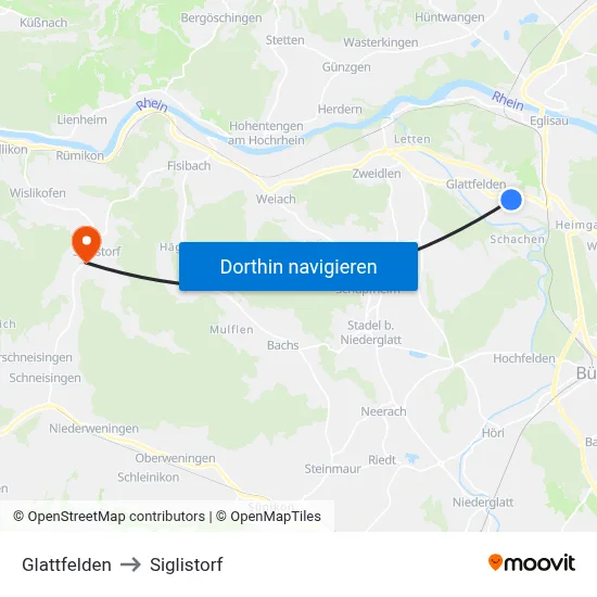 Glattfelden to Siglistorf map