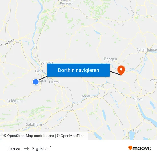 Therwil to Siglistorf map