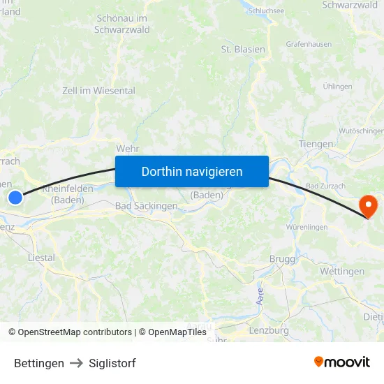 Bettingen to Siglistorf map