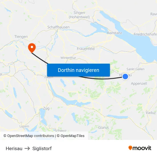 Herisau to Siglistorf map