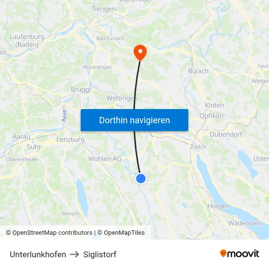 Unterlunkhofen to Siglistorf map