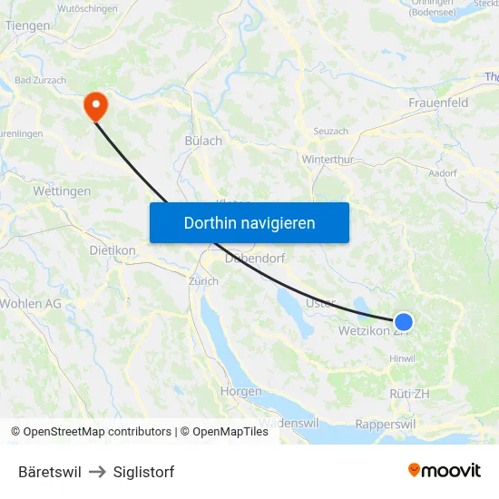 Bäretswil to Siglistorf map
